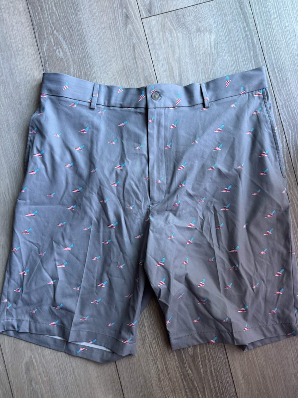 Walter Hagen Gray Men's Hybrid Shorts with Pink & Teal Embroidered Accents